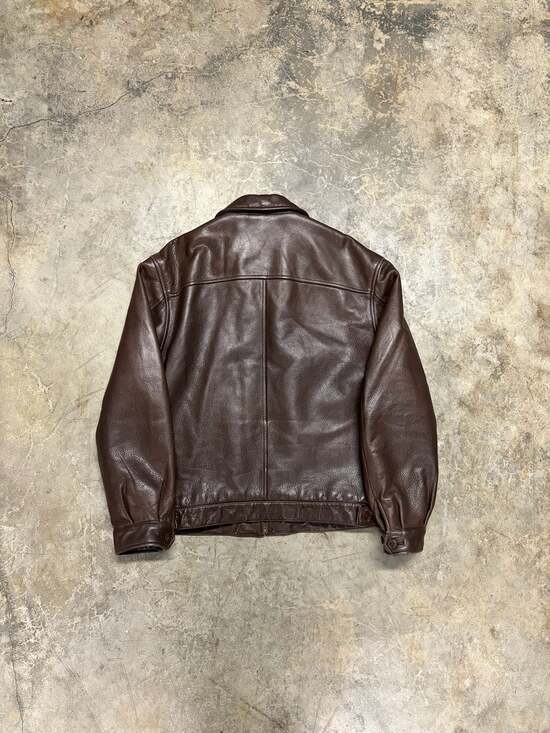 vintage 1990s cowhide BOMBER leather jacket M brown STUCTURE motorcycle Y2K - Picture 2 of 8